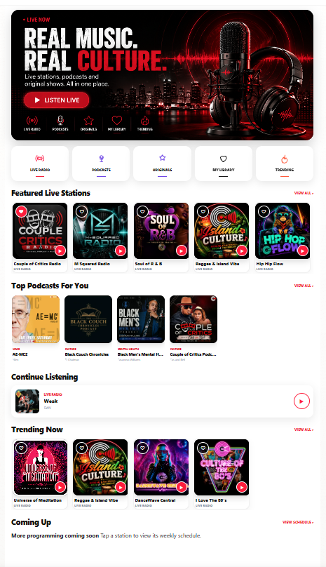 Culture Radio app home screen